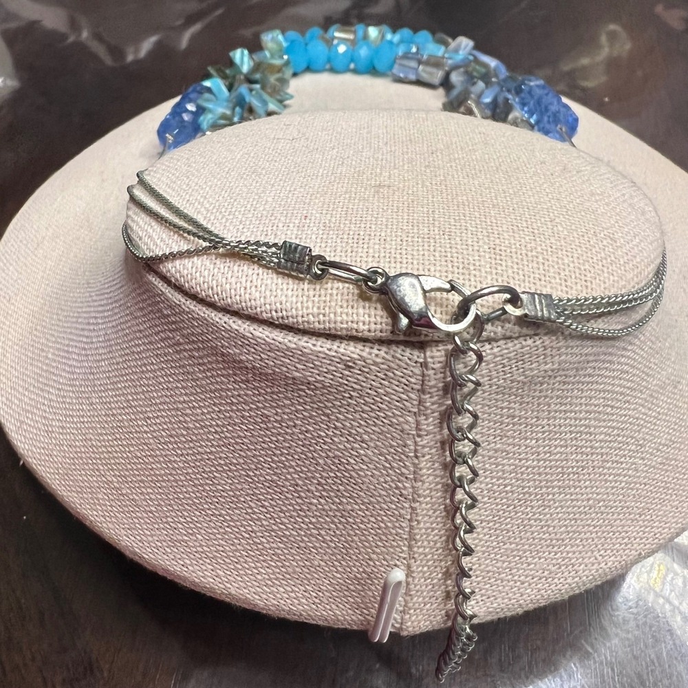 Blue Shell Bead Abalone Statement Necklace Fashion Jewelry Three Strand‎ 17 in - Picture 5 of 5